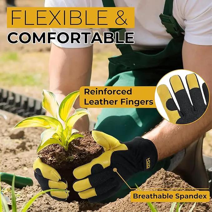 HANDLANDY Leather Work Gloves for Men & Women, Reinforced Durable Garden Gloves, Cowhide Working Glove for Gardening by GreenHaven Gardens