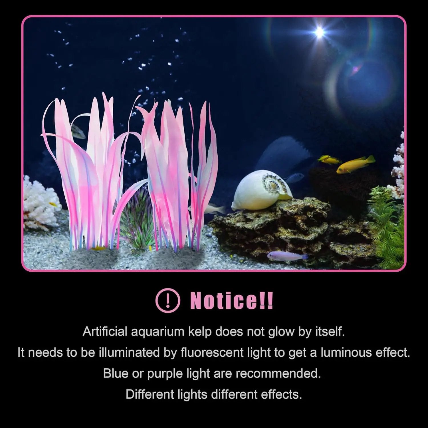 Kaiyuan Dynasty 2pc Aquarium Decor Plastic Plants Fish Tank Artificial Plants Glowing Aquarium Kelp Move with Water Flows Soft Silicone Aquatic Seaweed,7inch,Pink by GreenHaven Gardens
