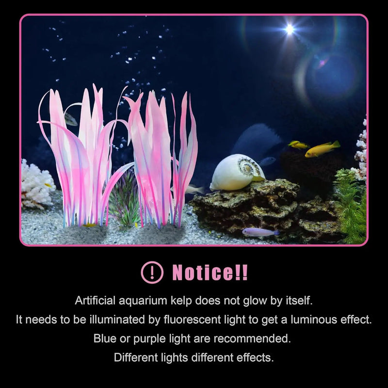 Kaiyuan Dynasty 2pc Aquarium Decor Plastic Plants Fish Tank Artificial Plants Glowing Aquarium Kelp Move with Water Flows Soft Silicone Aquatic Seaweed,7inch,Pink by GreenHaven Gardens