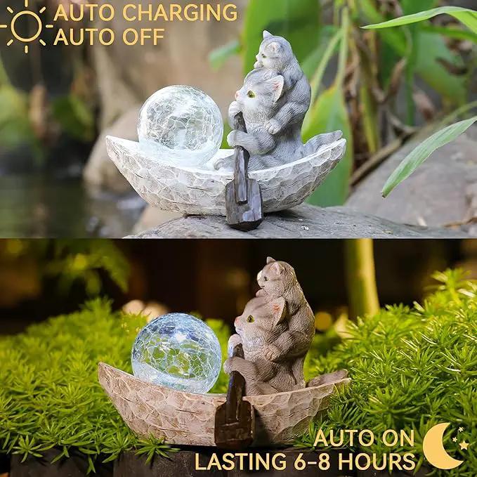 Garden Statue of Cat,Garden Decor Cat Figurine,Cats Outdoor Statue,Solar Decor for Patio,Balcony,Yard,Lawn Ornament by GreenHaven Gardens