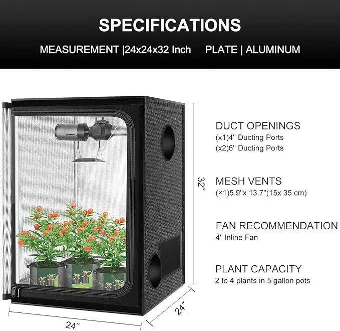 MELONFARM 2x2 Grow Tent, 24"x24"x32" Grow Tent, Double Transparent Viewing Door Indoor Grow Tent, Growing Tent with High Reflective Mylar & Floor Tray, Plant Tent for Indoor Hydroponics Growing by GreenHaven Gardens