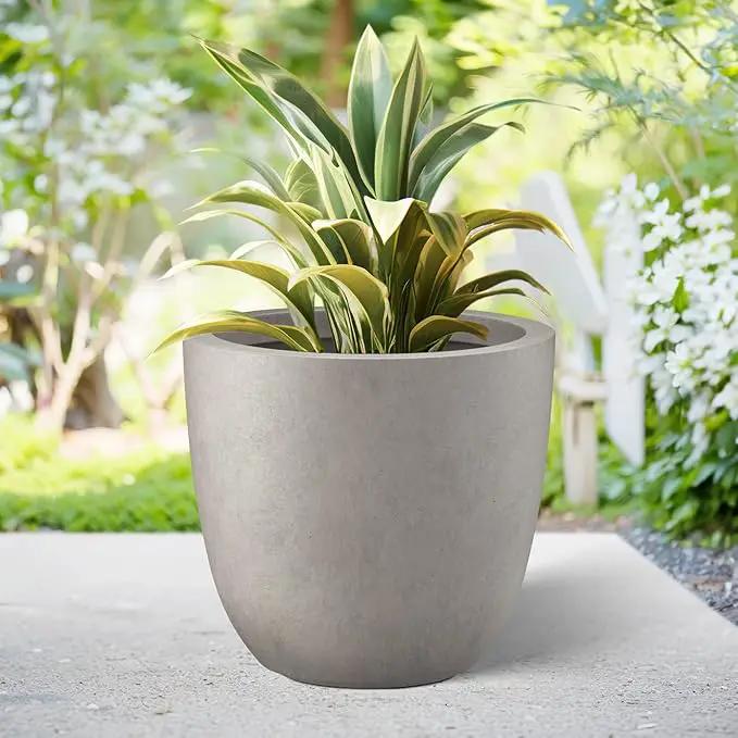 Kante 18 Inch Dia Round Concrete Planter, Indoor Outdoor Large Plant Pot with Drainage Hole and Rubber Plug for Home Patio Garden, Weathered Concrete by GreenHaven Gardens