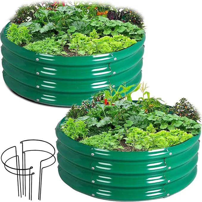 FORTUNO 2 Pcs 2 Ft Round Raised Garden Bed Box Galvanized Metal Outdoor High Flower Bed Steel Patio Ground Planter for Planting Vegetables and Herbs, Green by GreenHaven Gardens