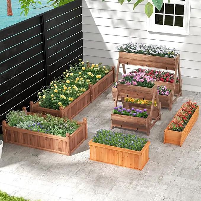 HAPPYGRILL Raised Garden Bed, Outdoor Elevated Flower Box w/ 4 Drainage Holes & Detachable Bottom Panels, Wood Planter Box for Vegetables Flowers Herbs & Fruits Growing, 31” x 14” x 12” by GreenHaven Gardens