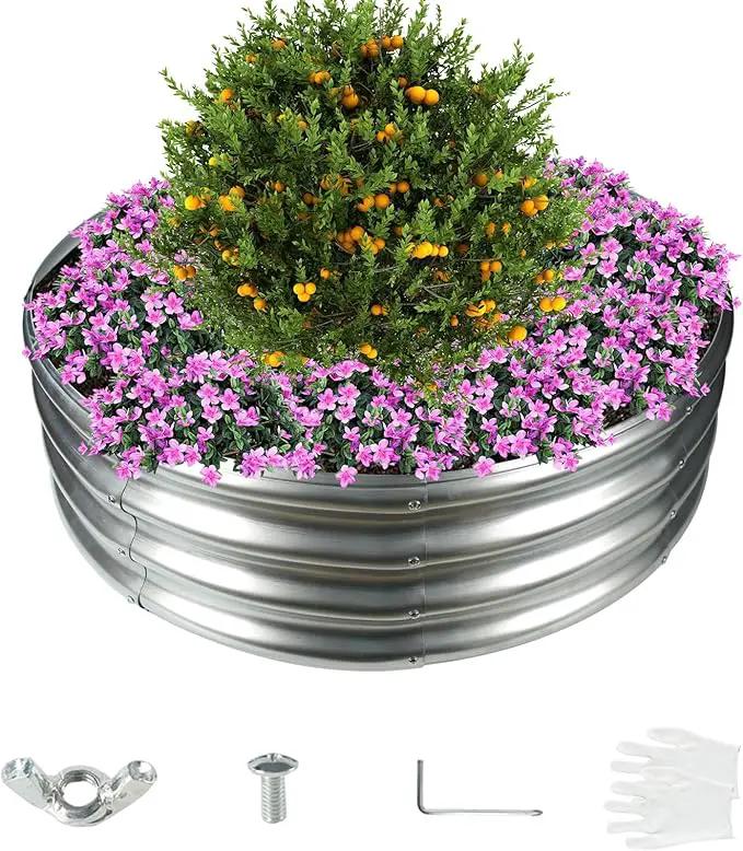 36 Inch Diameter Silver Galvanized Garden Raised Bed/Plant Box/Fire Ring-0.8mm Thick,12 Inch Tall,Crimped Edge and Corner,No Sharpe,Perfect for Plantings (3FT Diameter, Round) by GreenHaven Gardens