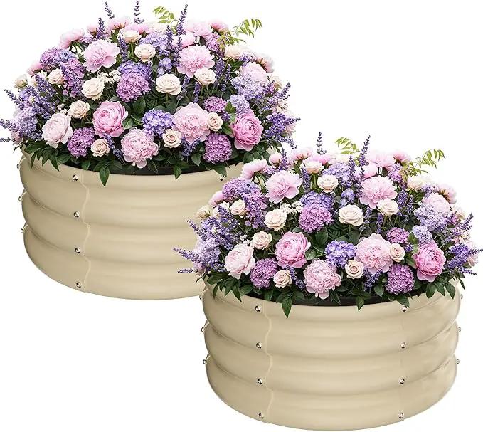ZXZYHFTY Round Galvanized Raised Garden Bed kit,White Outdoor Garden Raised Planter Box, Round Large Metal Raised Garden Beds for Vegetable 2 * 2 * 1ft 2 Pcs by GreenHaven Gardens
