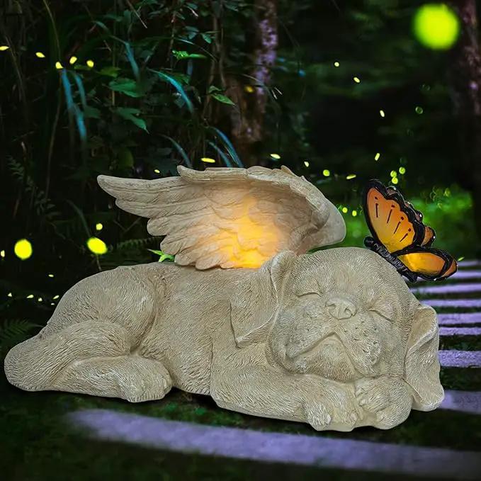 WONDER GARDEN Sleeping Dog Angel Statue with Solar Light - Pet Memorial Stone, in Memory of Dog, Marker Tribute Statues, Resin Guardian Angels, Bereavement Gift by GreenHaven Gardens