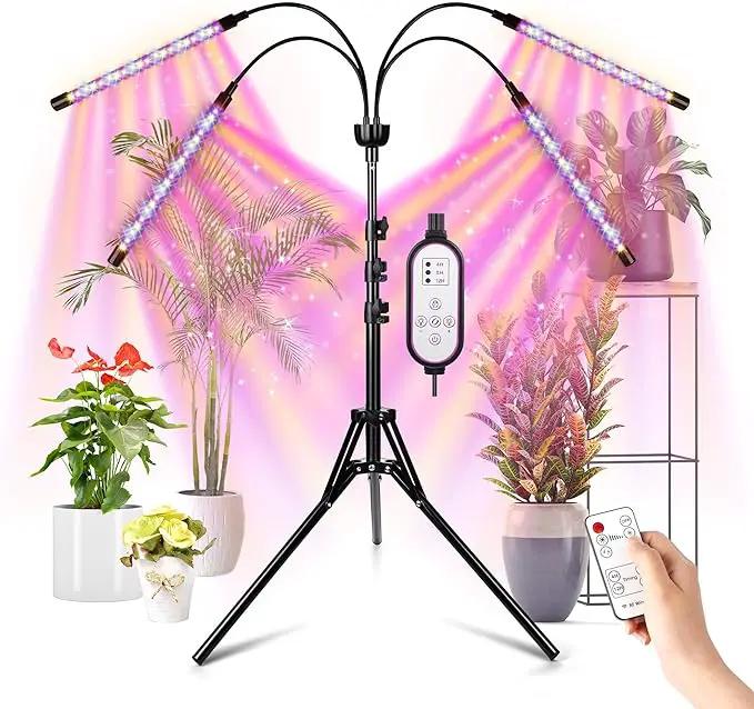 LED Grow Lights for Indoor Plants Full Spectrum with 15-63 inches Adjustable Tripod Stand, Red Blue White Floor Grow Lamp with 4/8/12H Timer with Remote Control by GreenHaven Gardens