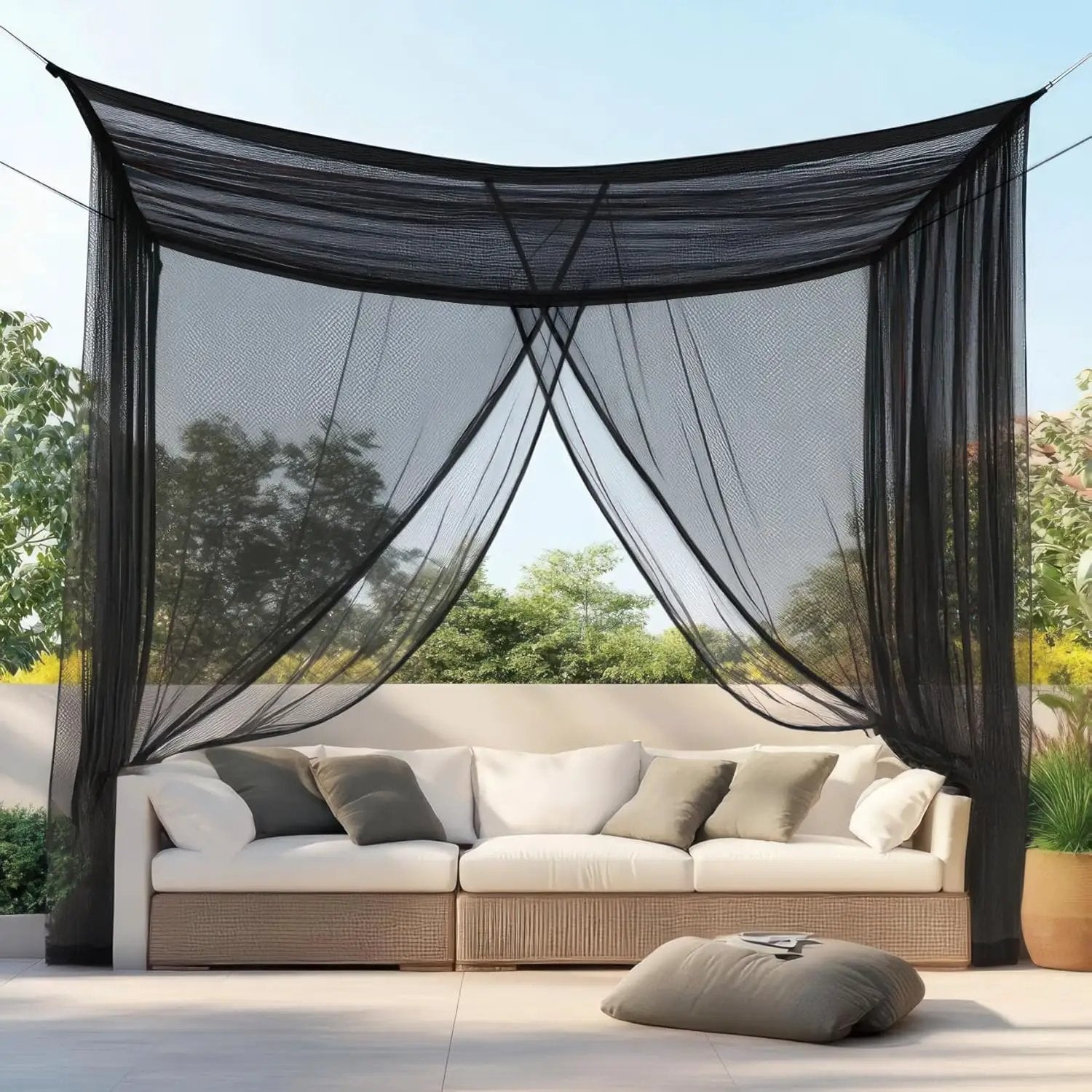 Mosquito Net for Patio 10 x 10 FT | Very Large Sizes & Fabric Designed for Outdoors | Insect House Screen Netting for Gazebo, Porch & Garden Terrace | Black Outside Canopy Bug Protection by GreenHaven Gardens