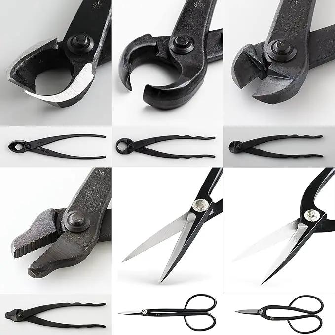 Wazakura Japanese 6PCS Bonsai Scissors and Branch Cutter Tool Kit with Roll Bag: Japanese Yasugi Steel Twig and Satsuki Bonsai Scissors, Concave Branch Cutter, Knob Cutter, Jin Plier, Wire Cutter