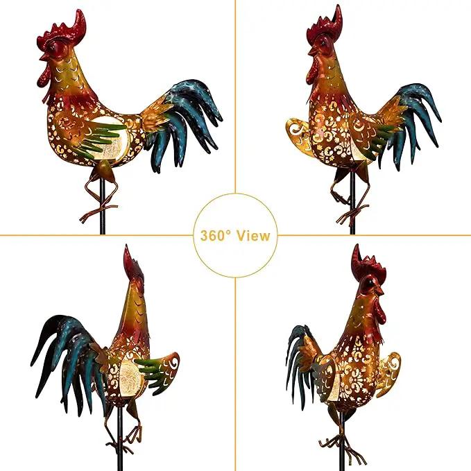 Tryme Rooster Solar Lights Outdoor Decorative Garden Statue Gifts for Chicken Lovers Women Mother Metal Yard Art for Lawn by GreenHaven Gardens