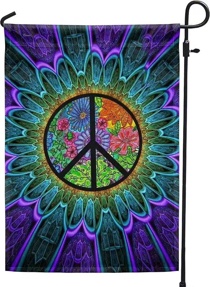 FLAGWIX Peace Hippie American Flags - Sunflower Decor, Garden Flag 12x18, Peace Sign Flags, Decorations Outdoor, A Little Something To Brighten Your Day Flag - Double Sided Heavy Duty Canvas Flags by GreenHaven Gardens