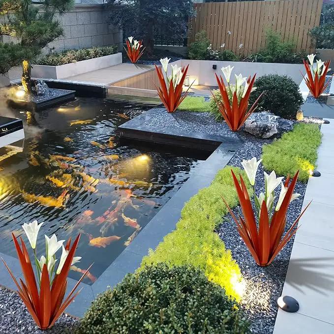 Homight Metal Agave Plant Outdoor Decoration Outdoor Garden Decoration Lily Mexican Yard Art Plant Garden Agave Lily Decorative Garden Gift… (3 Big White Lilies) by GreenHaven Gardens
