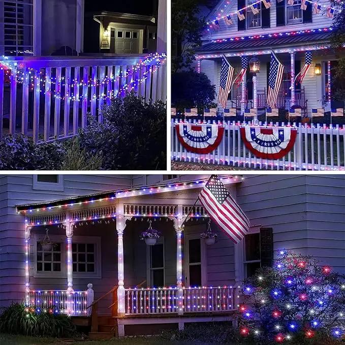 66Ft 200 LED Fairy Lights Plug in, July 4th Patriotic Waterproof String Lights with Timer for Indoor and Outdoor 8 Modes, Red White Blue American Flag Twinkle Lights for Independence Day, National Day by GreenHaven Gardens