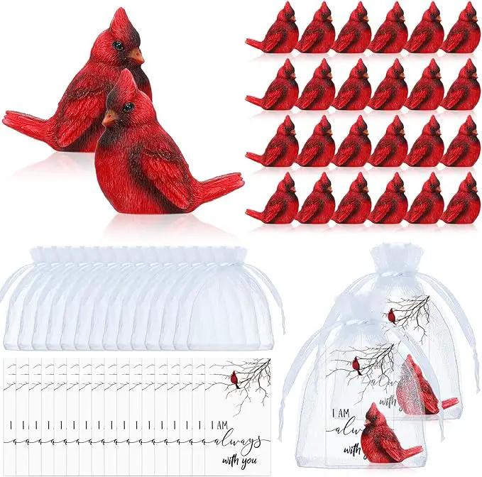 Roowest 72 Pcs Memorial Cardinal Gift Set Include Mini Red Cardinal Bird Statue Figures and Red Feathered Cards and Bags for Sympathy Memorial Gift by GreenHaven Gardens