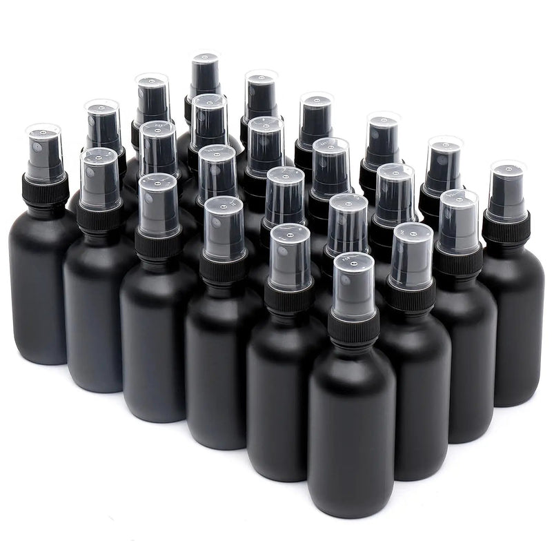 Frosted Black Glass Small Spray Bottle 2 oz 24 Packs,Fine Mist Sprayer Small Clear Bottles,Refillable Containers mini spray bottles for Cleaning Solutions and Skin Care (Frosted Black 24pcs) by GreenHaven Gardens