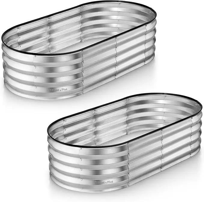 Galvanized Raised Garden Beds Outdoor // 4×2×1 ft (2-Pack) Planter Raised Beds for Gardening, Vegetables, Flowers // Large Metal Garden Box (Silver) // Patented Tool-Free Design by GreenHaven Gardens