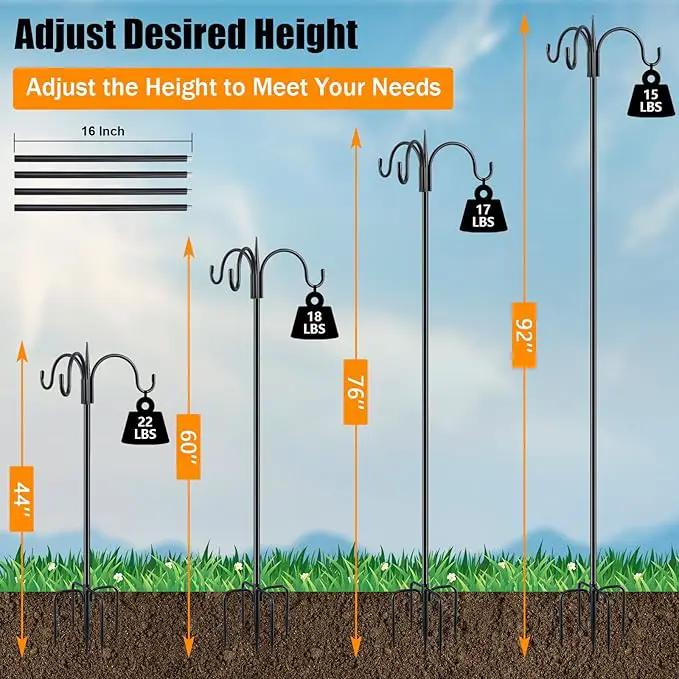 FEED GARDEN [Upgrade Version 92 Inch Three Shepherd Hooks for Outdoor,Bird Feeder Pole with 5 Prong Base, Adjustable Shepard Hooks for Hanging Plant, Solar Lanterns, Wind Chimes, 2 Pack by GreenHaven Gardens