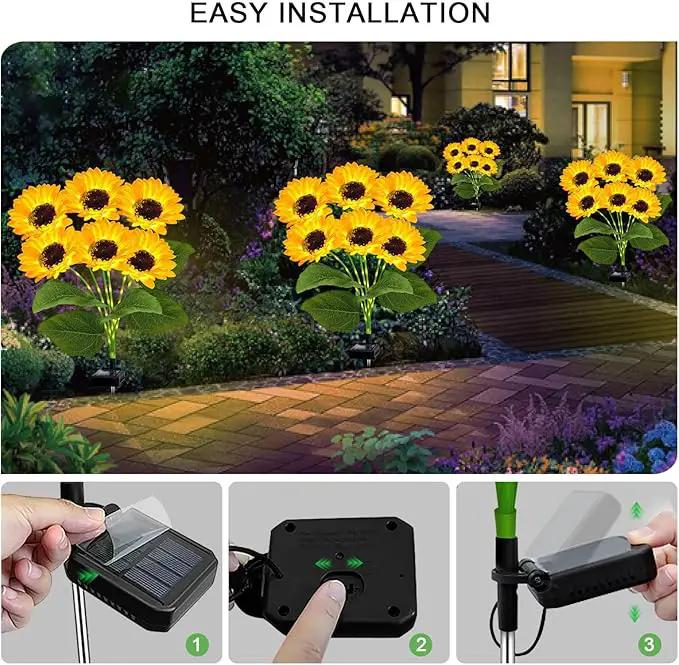 2 Pack with 12 Solar Sunflower Garden Lights Warm White LED Outdoor Decorative Stake Lights for Yard, Patio, Lawn, Pathway, IP65 Waterproof, Ideal Gift for Women, Mom, Grandma, Friends by GreenHaven Gardens