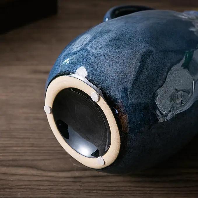 Blue Ceramic Vase with 2 Handles - Modern Farmhouse Rustic Terracotta Decorative Clay Boho Vase for Pampas Grass and Home Decor by GreenHaven Gardens