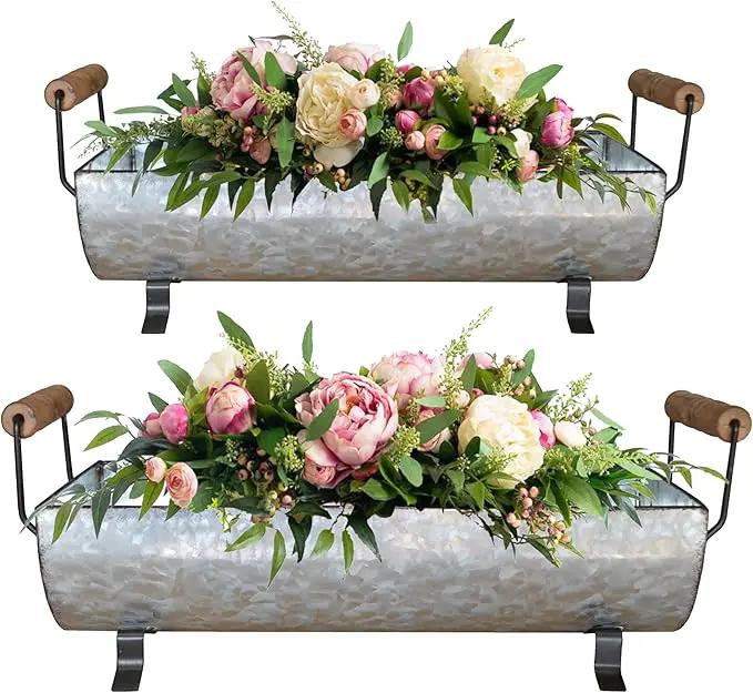 Galvanized Metal Trough Succulent Planter Farmhouse Metal Tray Rustic Tabletop Centerpiece Décor Set of 2 by GreenHaven Gardens