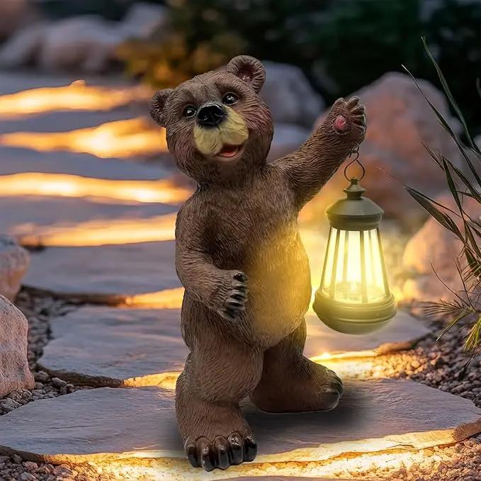 Solar Lantern Garden Statues Decor, Outdoor Bear Figurine Lights for Yard Patio Decoration - Unique Christmas Housewarming Gift for Grandma Wowen Mom Brown by GreenHaven Gardens
