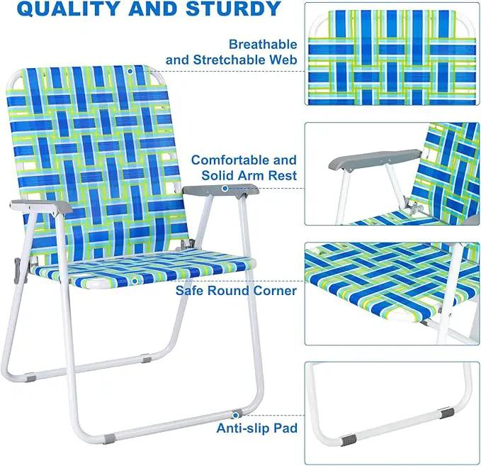 VINGLI Oversize Patio Lawn Webbed Folding Chairs Set of 2, Outdoor Beach Chair Portable Dining Chair for Outdoor Yard, Garden (Blue, Oversized) by GreenHaven Gardens