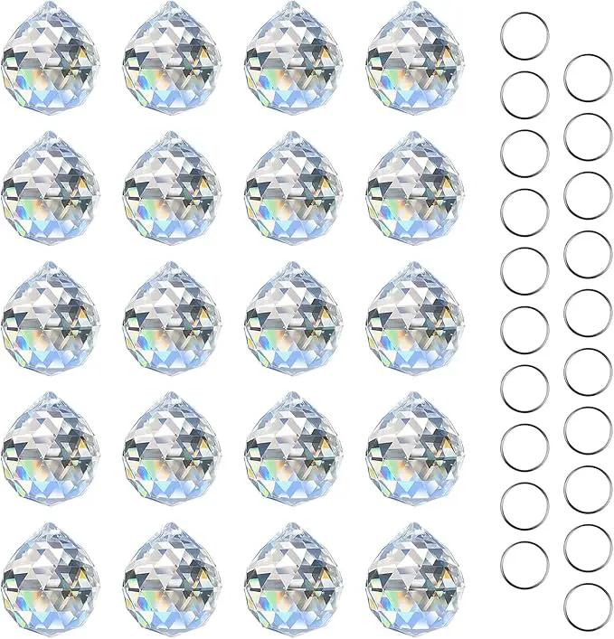 MerryNine 30mm Clear Crystal Ball Prism with 20 Pcs Metal Rings Sun Shine Catcher Rainbow Pendants Maker, Hanging Crystals Prisms for Windows, for Feng Shui, for Gift (30mm/1.18" 20pack) by GreenHaven Gardens