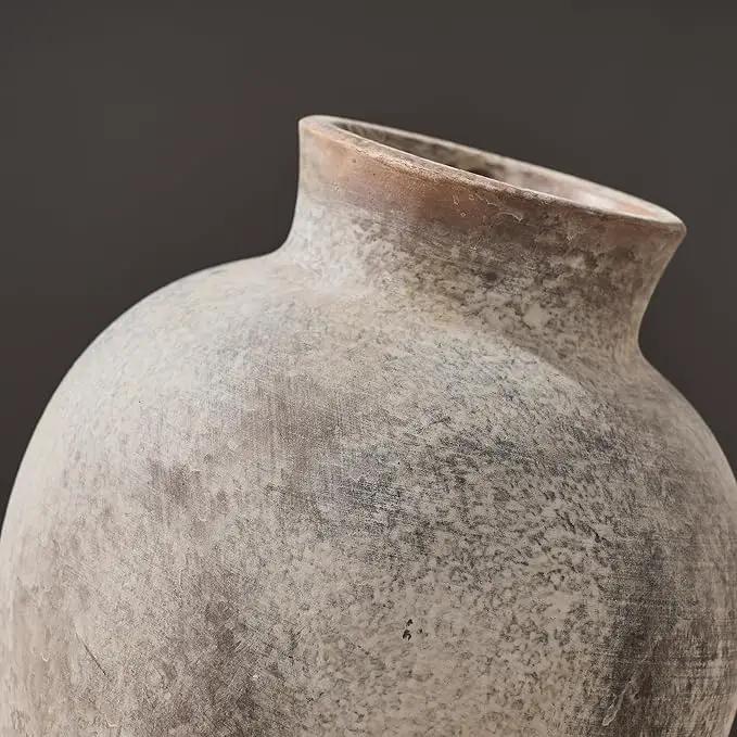 SIDUCAL Ceramic Decorative Flower Vase | 6 Inch Pottery Rustic Farmhouse | Boho | Whitewashed Terracotta Vase for Home Decor, Table, Living Room, Bathroom, Shelf, Mantel Decoration by GreenHaven Gardens