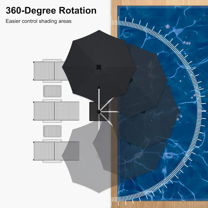 PURPLE LEAF 11ft Patio Umbrella With Base Solar powered LED Cantilever Umbrella with LED lights Windproof Outdoor Offset Umbrella for Garden Deck Pool Patio, Black by GreenHaven Gardens