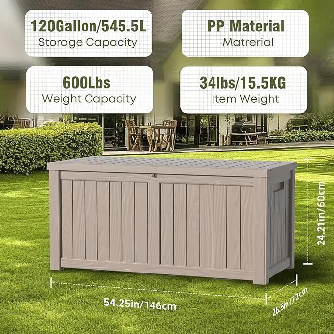 120 Gallon Outdoor Deck Box,Storage Lockable Waterproof Patio Furniture,Garden Tools,Cushions,Pool Accessories Outside Storage Resin Box(Grey) by GreenHaven Gardens