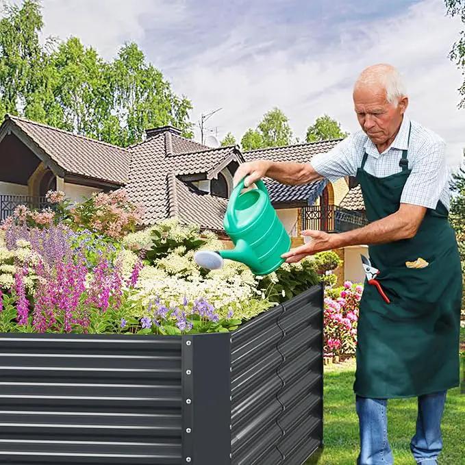 8x4x2ft Galvanized Raised Garden Bed Outdoor, Metal Garden Bed for Vegetables, Above Ground Garden Box for Flower, Steel Raised Beds for Gardening - Dark Gray by GreenHaven Gardens