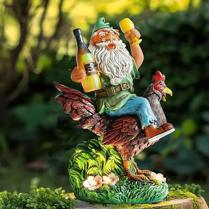 Garden Gnomes Statue Outdoor Decor,Funny Gnome Riding Rooster Sculptures Art Decor, Ideal Decoration for Yard Balcony Patio Lawn Home House - Birthday Gifts by GreenHaven Gardens