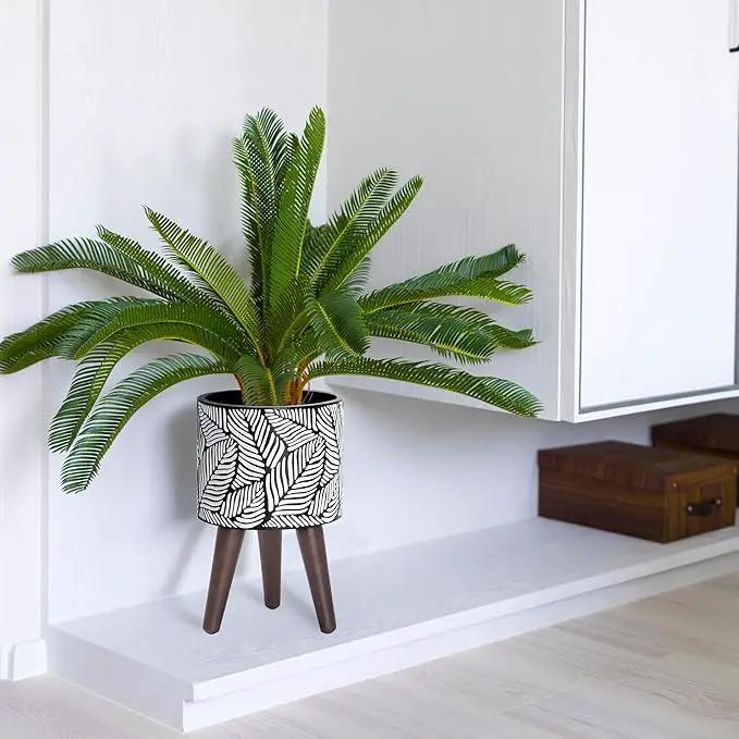 D'vine Dev 8 Inch Planter Pot with Stand, Mid-Century Tall Plant Pot with Legs for Indoor Plants, Small, White/Grey, 88-L-A-7 by GreenHaven Gardens