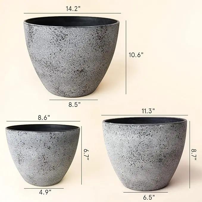 LA JOLIE MUSE 14.2/11.3/8.6 Inch Planters,Set of 3 Indoor/Outdoor Round Planters,Grey Tree Planters,Plant Container with Drain Holes,Flower Pots for Patio and Deck by GreenHaven Gardens