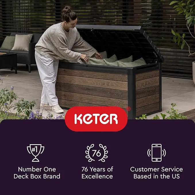 Keter City 30 Gallon Resin Outdoor Storage Box and Patio Storage Box Side Table for Pool and Garden Accessories, Dark Grey by GreenHaven Gardens