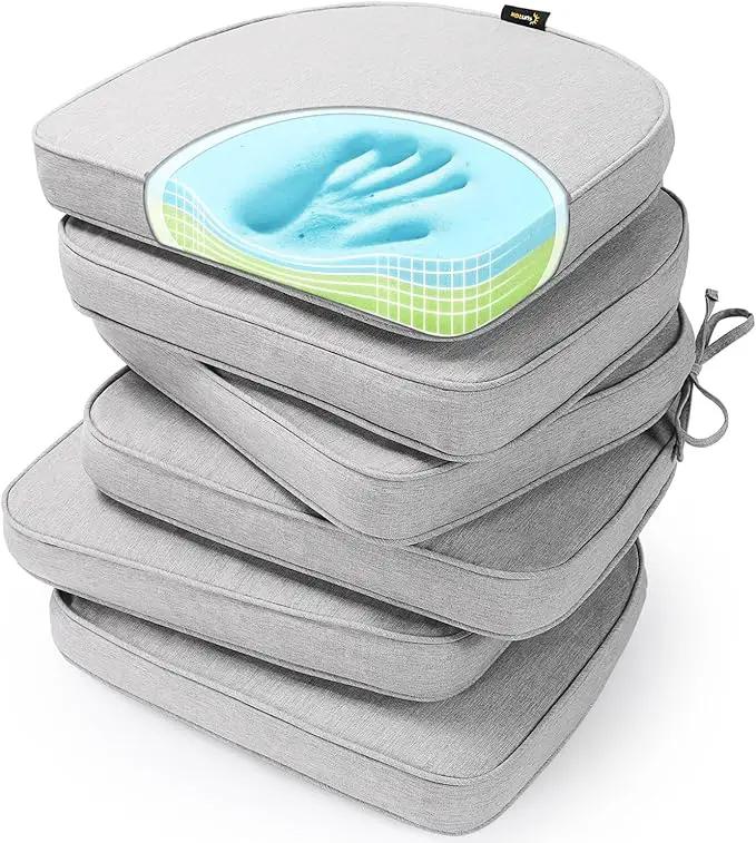SUNROX Gel Memory Foam Chair Cushions, FadeShield Water-, Stain-Resistant Durable Reversible Seat Cushion Pads with Ties for Indoor/Outdoor Kitchen Dining Office, 17"x16", Set of 6, Heather Grey by GreenHaven Gardens