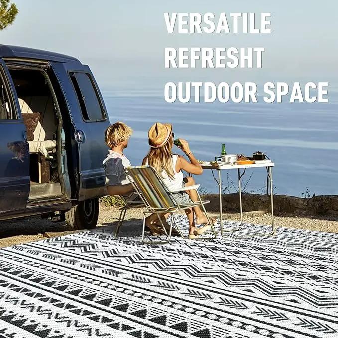 WILDROOTS 6x9 Feet Black and White Plastic Outdoor Rug, Stain Resistant Waterproof Reversible Outdoor Patio Rug, Fade Resistant Camping Rug by GreenHaven Gardens