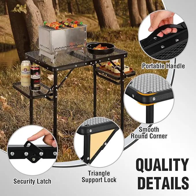 REDCAMP 35x16 Folding Grill Table for Outside with 2 Side Tables, 4 Adjustable Heights Portable Small Stand Table for Outdoor Indoor Camping Picnic BBQ by GreenHaven Gardens