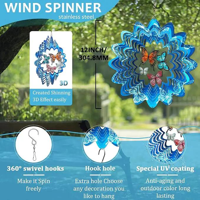 Butterfly Wind Spinners,12In Stainless Steel 3D Wind Spinner for Yard and Garden,Butterfly Gifts for Women Mom Grandma Wife Father,Outdoor & Indoor Hanging Kinetic Yard Art Decorations by GreenHaven Gardens