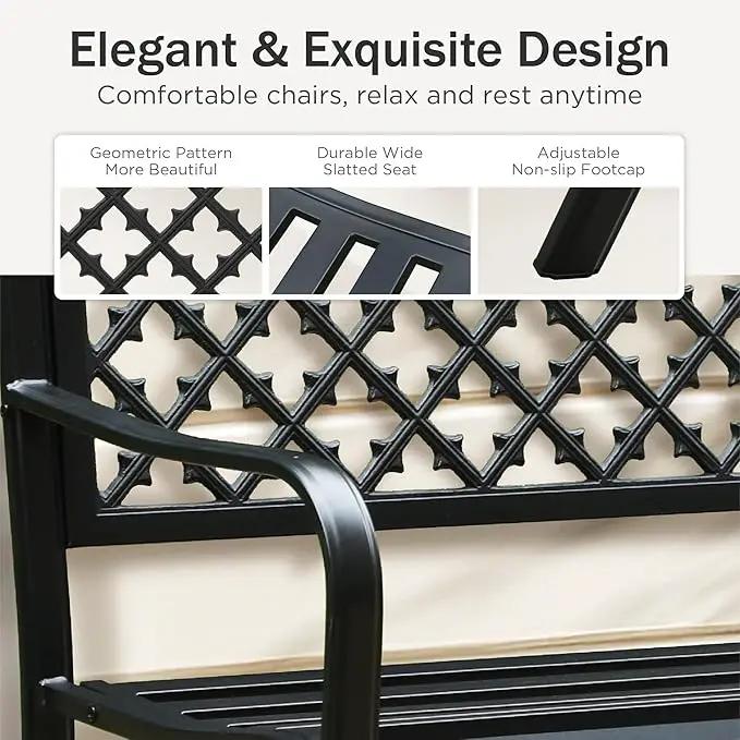 PHI VILLA 50" Outdoor Garden Patio Metal Bench for Outdoors with Plastic Backrest Armrests Sturdy Steel Frame, Black by GreenHaven Gardens