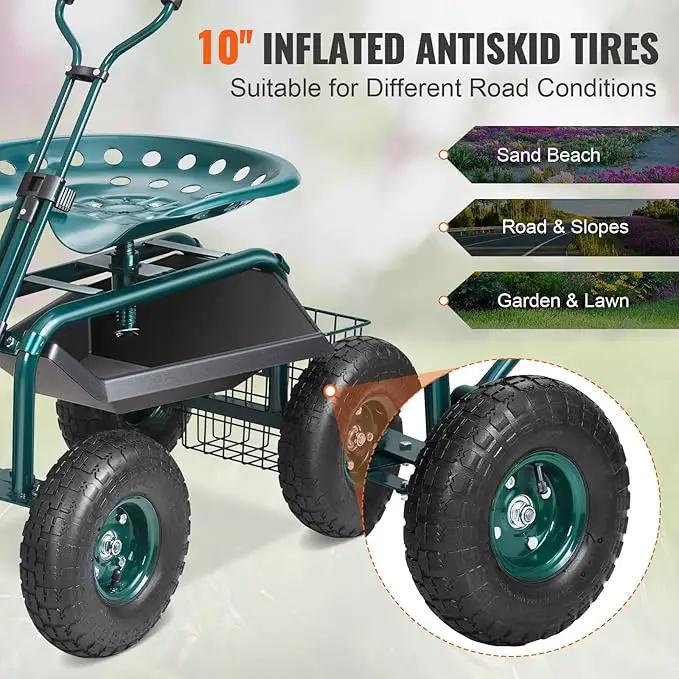 VEVOR Garden Cart Rolling Workseat with Wheels, Gardening Stool for Planting, 360 Degree Swivel Seat, Wagon Scooter with Steering Handle & Utility Tool Tray, Use for Patio, Yard, and Outdoors, Green by GreenHaven Gardens