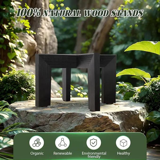 HPC DECOR 2 Pack Wood Plant Stand-Mid Century Modern Planter Stands-Wooden Flower Pot Stands Riser,Low Short Plant Stands Indoor-Modern Minimalist Wooden Stool for Plant Pot Holder, Fit 5-15 Inch Pot. by GreenHaven Gardens