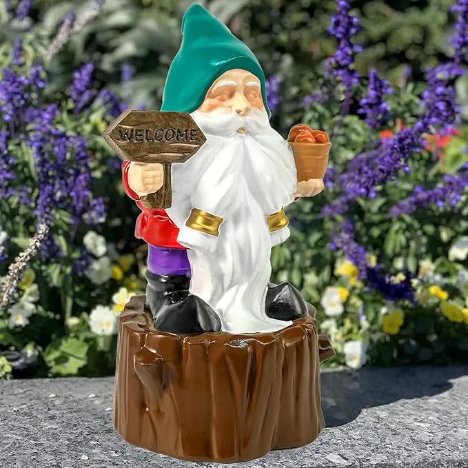 Bbiamsleep 8 Inch Garden Gnome Statue Resin Gnome Figurine with Welcome Sign Outdoor Garden Gnome with Tree Stump Gnome Lawn Statue for Indoor Outdoor Home Patio Yard Lawn Fairy Garden Decor by GreenHaven Gardens