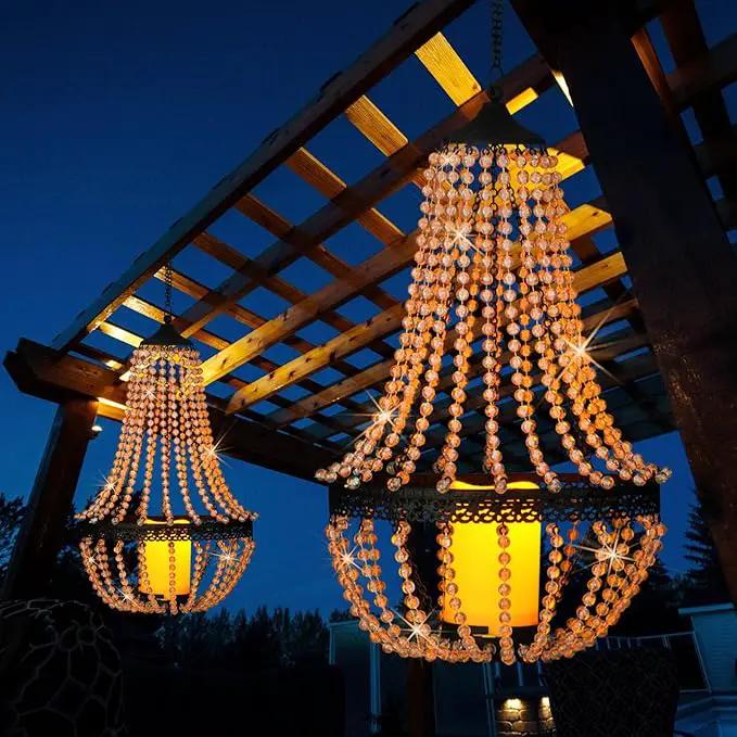Hanging Candle Lantern, 27” Battery Operated Modern Clear Acrylic Crystal Chandeliers with Flickering Yellow Led Candle Light S Hooks for Garden, Backyard, Gazebo, Room Indoor Outdoor Decor by GreenHaven Gardens