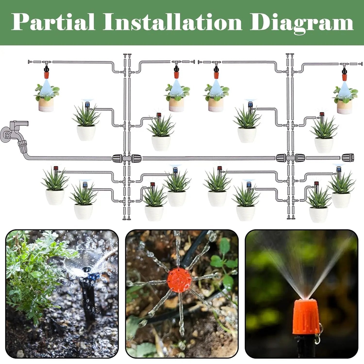 200FT+40FT Drip Irrigation System, Garden Watering System with 8/11mm Main Tubing 4/7mm Distribution Irrigation Tubing and Accessories, Irrigation System for Garden, Greenhouse, Yard, Lawn, Plant by GreenHaven Gardens