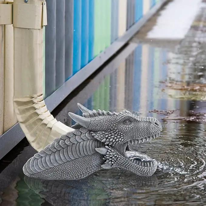Dragon Garden Downspout Sculpture; Splash Block Anchor w/Ramp for Downspout Extension by GreenHaven Gardens