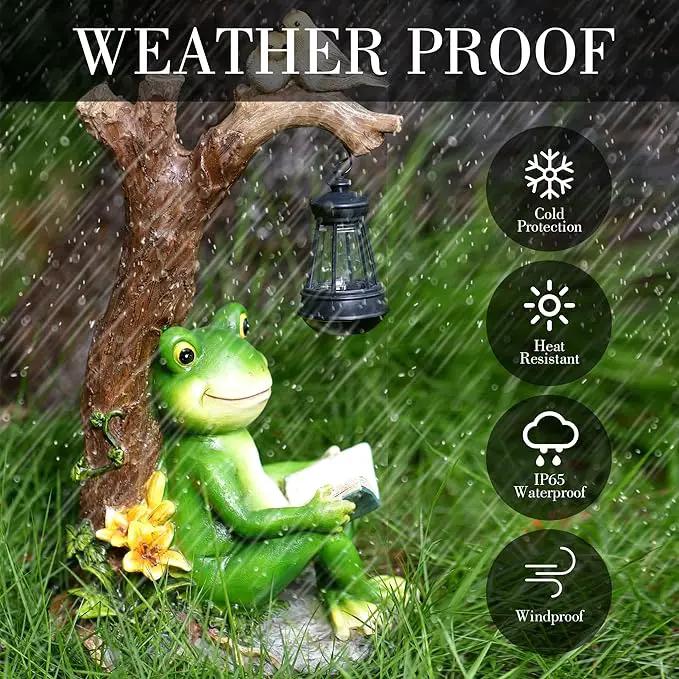Outdoor Funny Frog Statue, Resin Reading Frogs Garden Decor, Solar Frog Gift Sculpture Decoration for Home Patio, Yard, Lawn, Porch, Ornament by GreenHaven Gardens