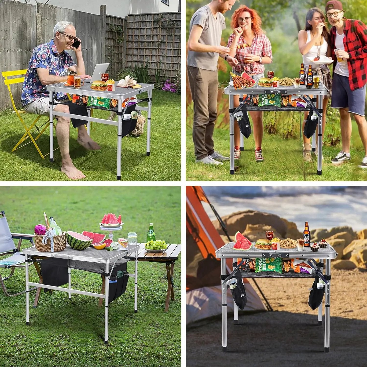 Nice C Square Table for Grill, Folding Table, Camping Table, Outdoor Table, Card Table, Height Adjustable, Mesh Bag Lightweight, Carry Handle, Aluminum (23.6"x23.6" White) by GreenHaven Gardens