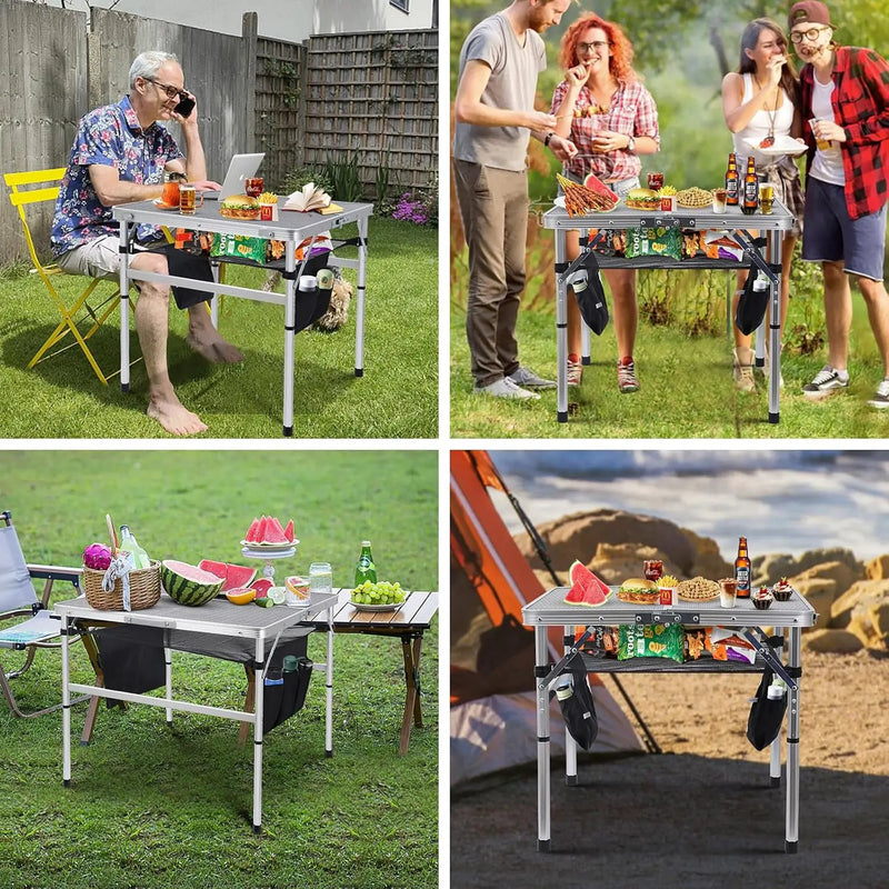 Nice C Square Table for Grill, Folding Table, Camping Table, Outdoor Table, Card Table, Height Adjustable, Mesh Bag Lightweight, Carry Handle, Aluminum (23.6"x23.6" White) by GreenHaven Gardens